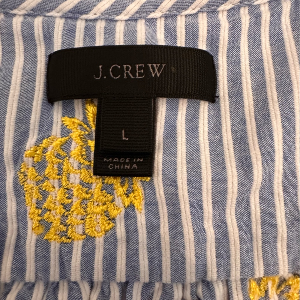 J Crew Womens Blue & White Striped WrapEmbroidered Pineapple Top Bluse Sz L(k11) - Picture 6 of 15